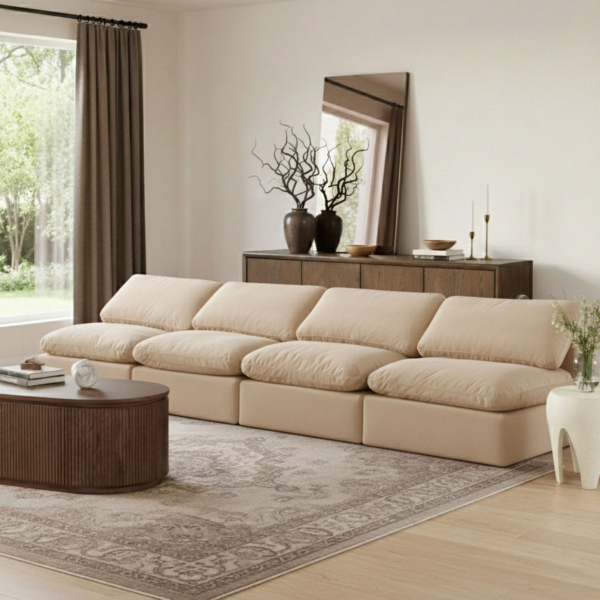 Indulge - Velvet 4 Seat Modular Armless Sofa