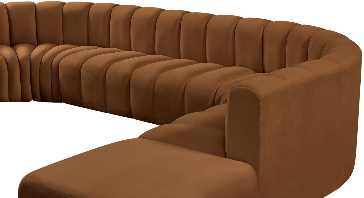 Arc - Velvet 7 Piece Corner Modular Sofa - Saddle