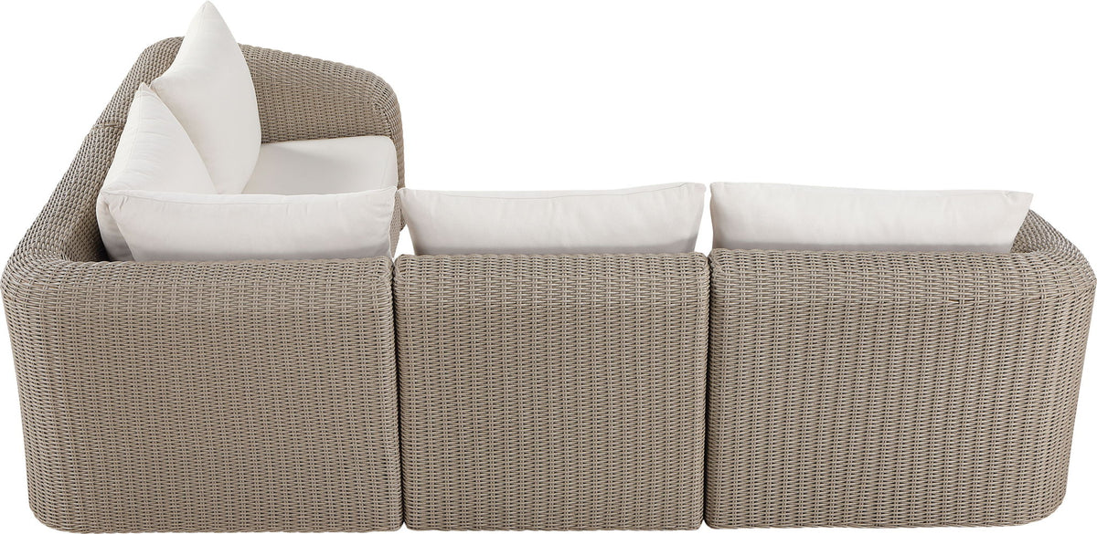 Seacrest - 123.25" Olefin Water Resistant Fabric And Wicker 4 Piece Outdoor Patio Modular Sectional