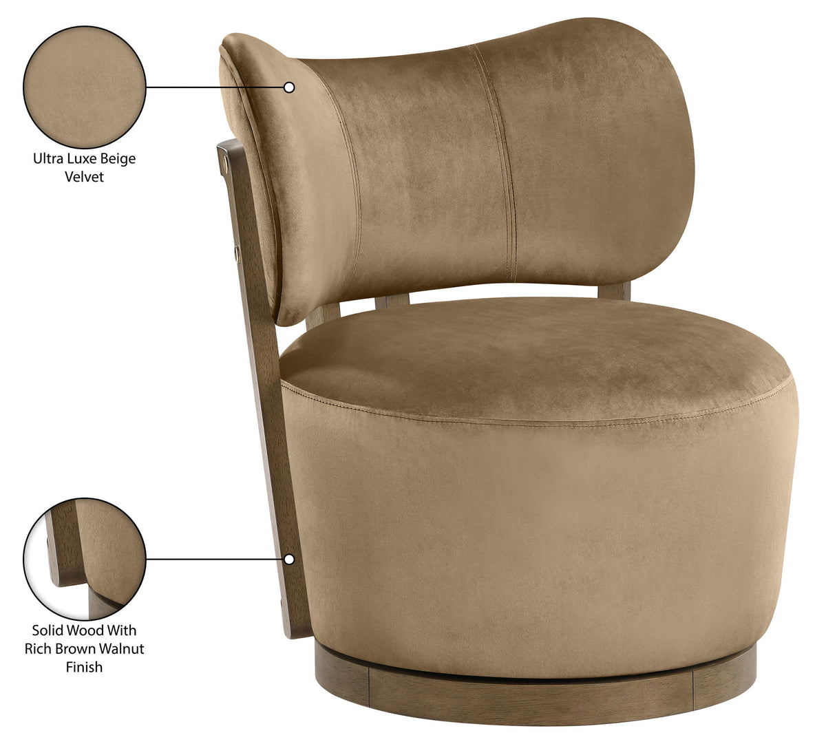 Elara - Velvet Upholstered Swivel Accent Chair - Stained Brown