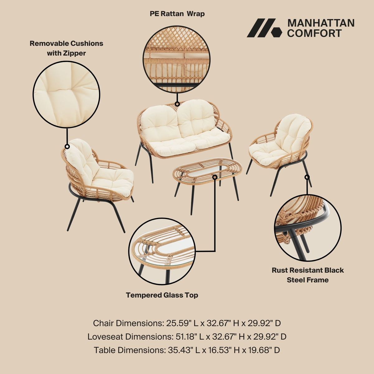 Manhattan Pine - 4-Piece Conversation Set