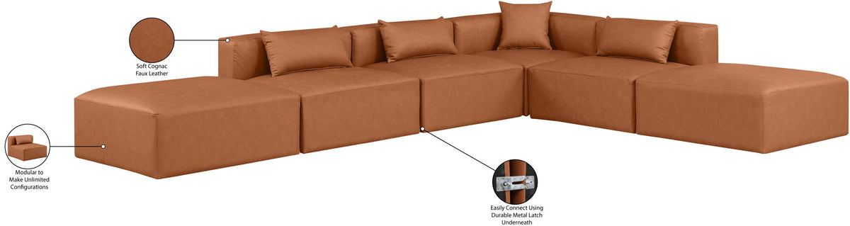 Cube - 6 Piece Modular Corner Armless Sectional - Cognac