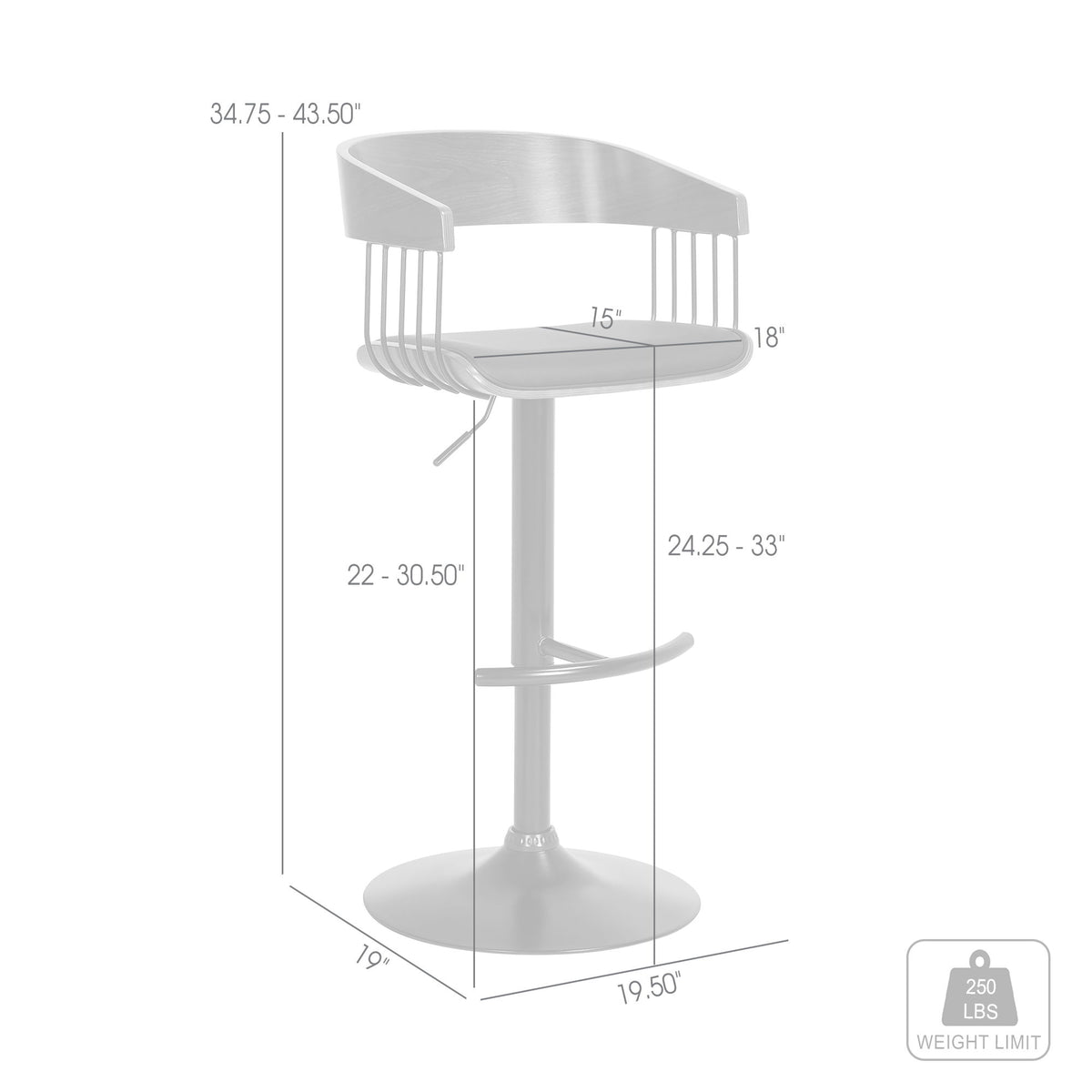 Larisa - Adjustable  Wood Bar Stool - Walnut