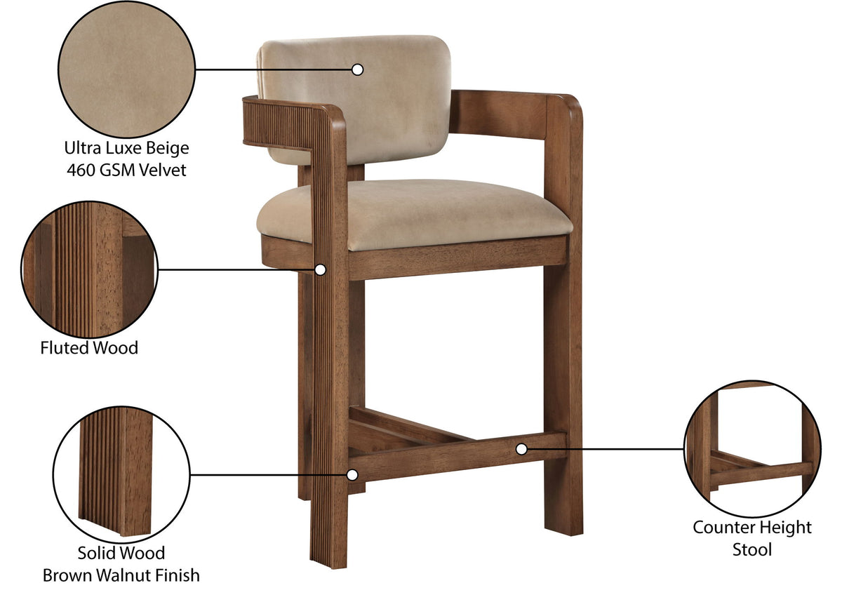 Sacha - Velvet Stool With Brown Base