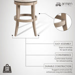 Mystic - Solid Wood Upholstered 30" Bar Height Swivel Barstool