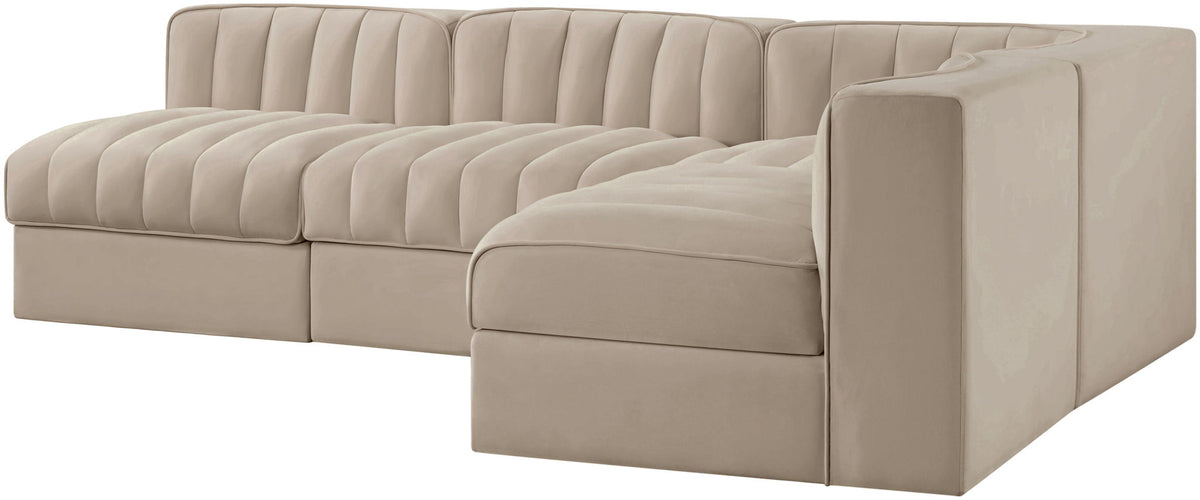 Rummi - Armless Velvet Performance Fabric Upholstered 4 Piece Modular Sectional