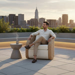 Pavilion - Rattan And Metal Outdoor Lounge Chair With Cushions - Boucle White / Natural