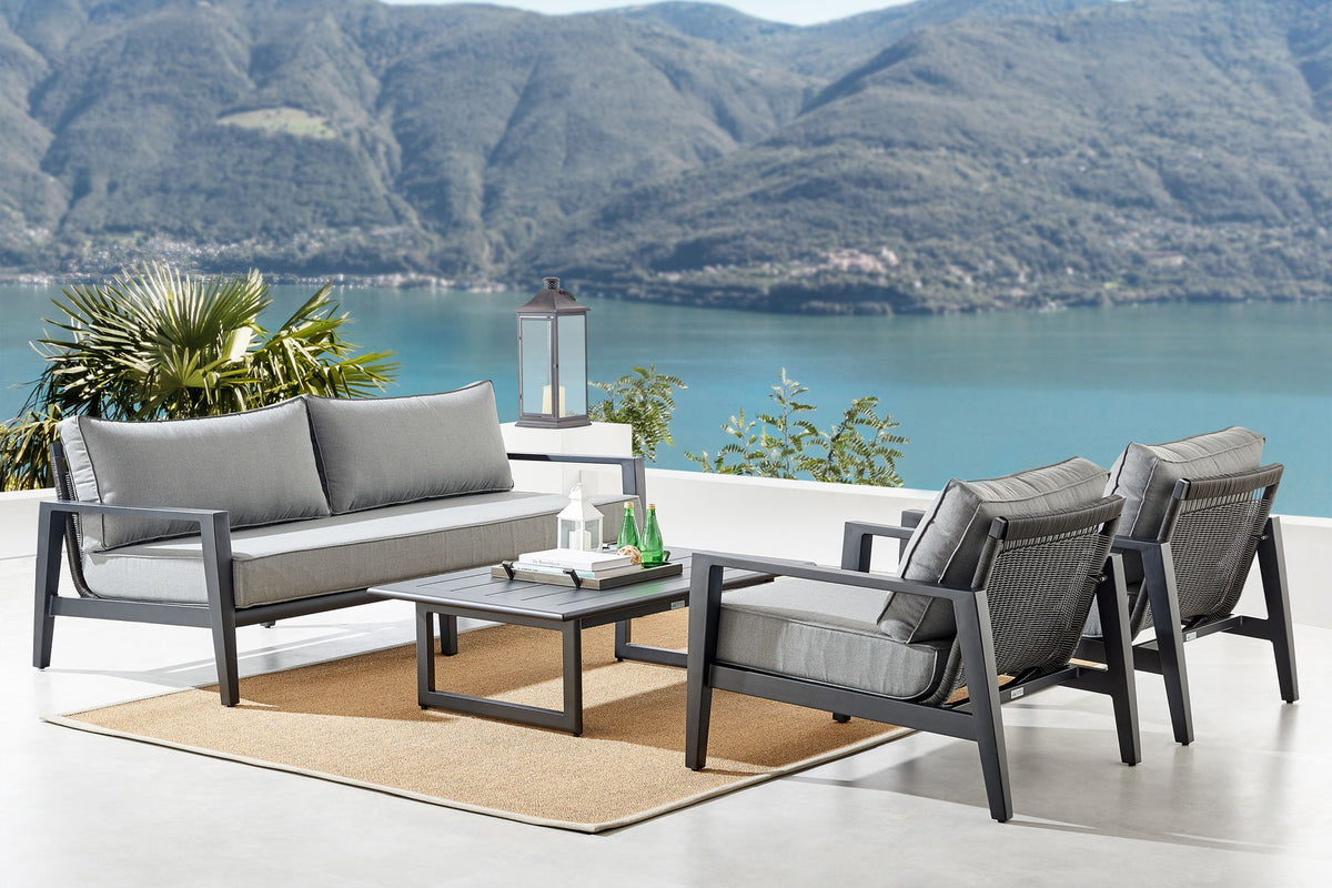 Cayman - 4 Piece Black Aluminum Outdoor Seating Set With Cushion - Black / Dark Gray