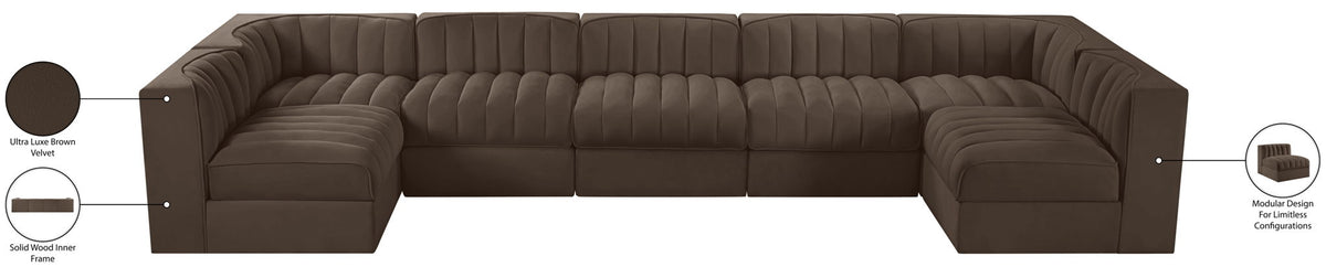 Rummi - Velvet Performance Fabric Upholstered 7 Piece Modular Sectional (With 2 Corner Chairs)