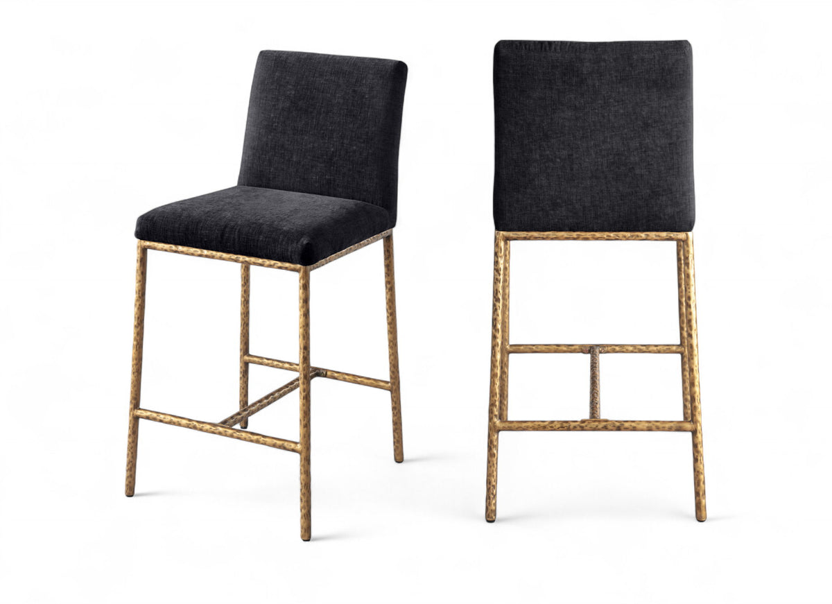 Reeves - Chenille Fabric Upholstered Counter Stool (Set of 2) - Gold Base