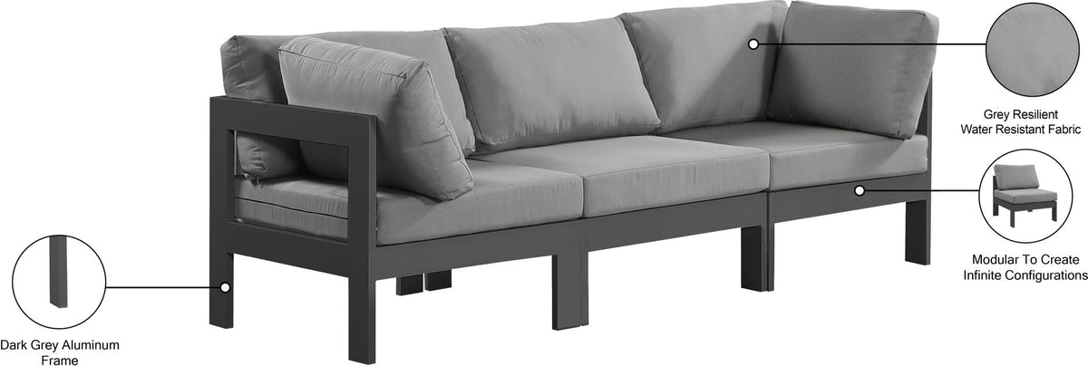 Nizuc - Outdoor Patio 3 Seat Modular Sofa With Gray Frame