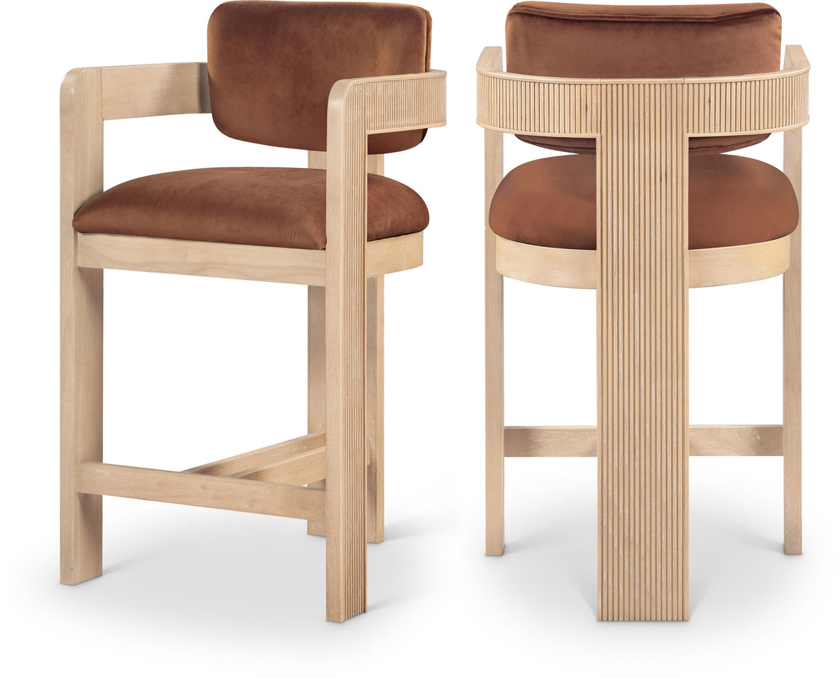 Sacha - Velvet Stool With Natural Base