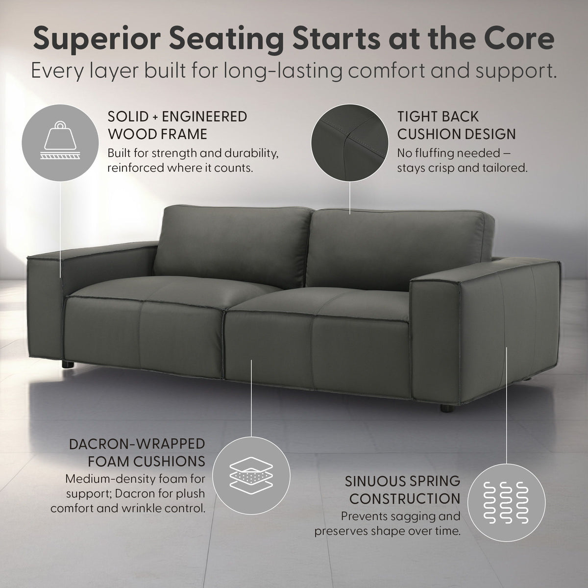 Clayton - Leather Sofa With Track Arms