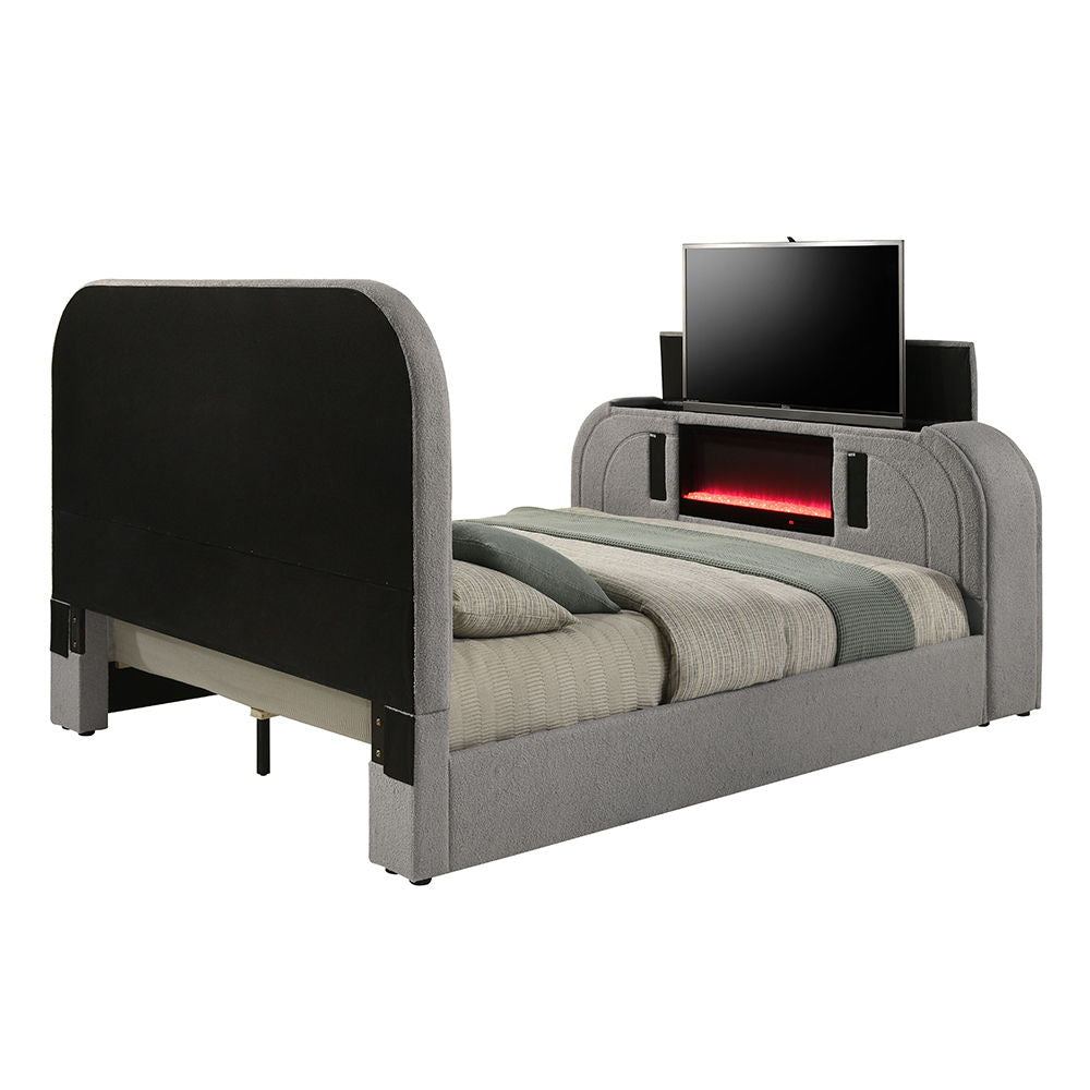 Shelyn - Bedroom Bed With LED, TV Stand, Fireplace & Bluetooth