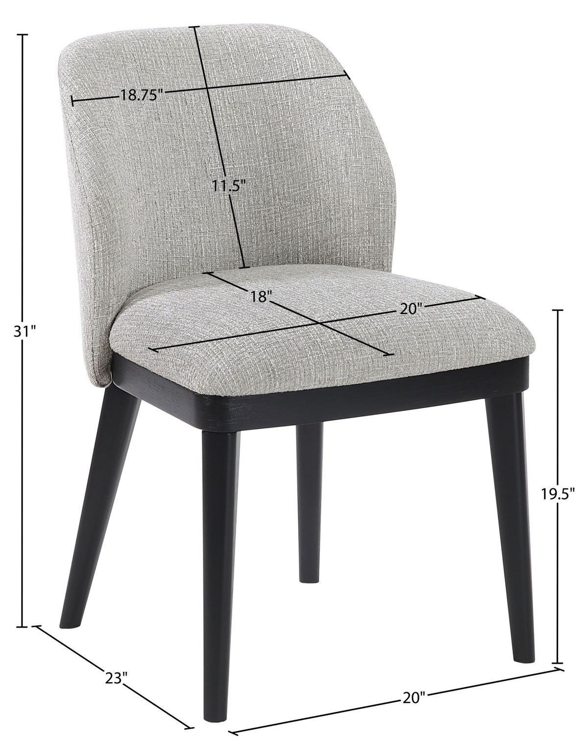 Valeo - Linen Textured Fabric Upholstered Dining Chair (Set of 2) - Painted Black Base