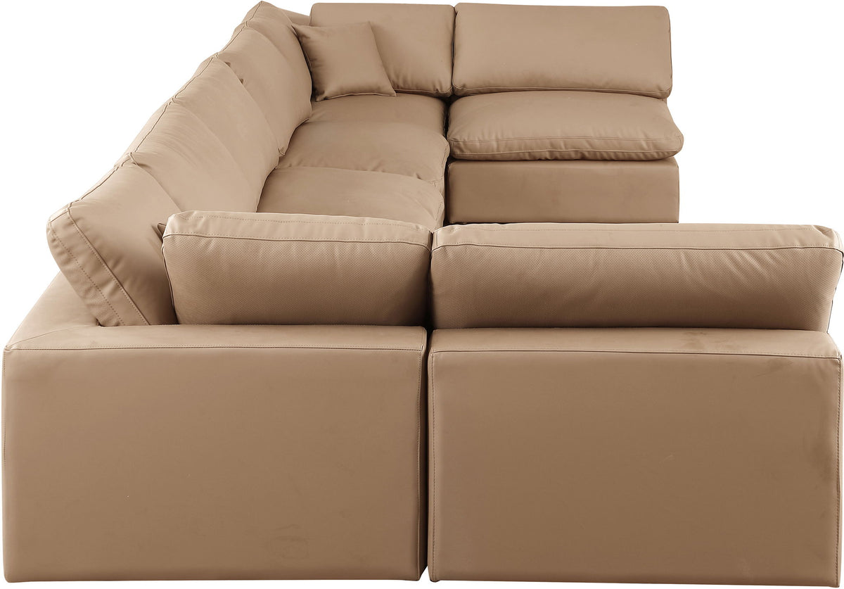 Comfy - 7 Piece Faux Leather Modular Armless Sectional - Tan