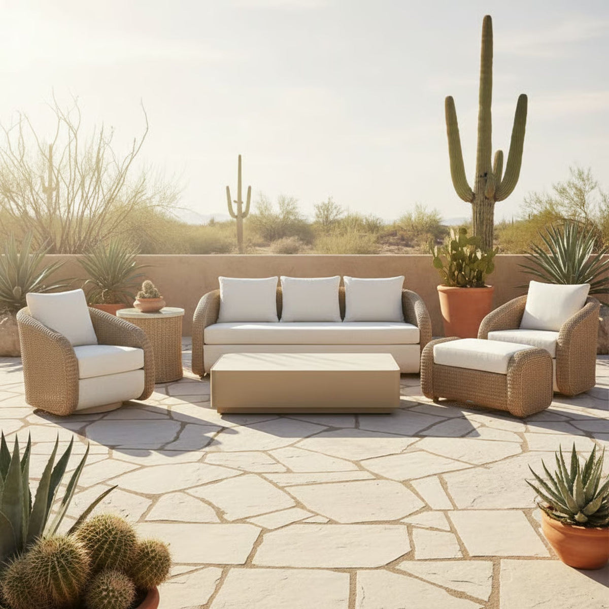 Pavilion - Powder Coated Metal Outdoor Conversation Set With Cushions