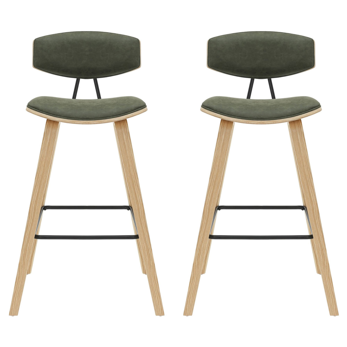 Fox - Bar Height Curved Back Wood Bar Stool With Faux Leather Seat