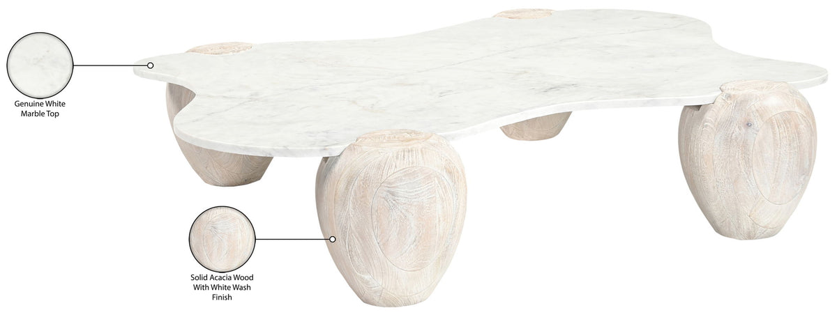 Liona - Marble And Acacia Wood Coffee Table