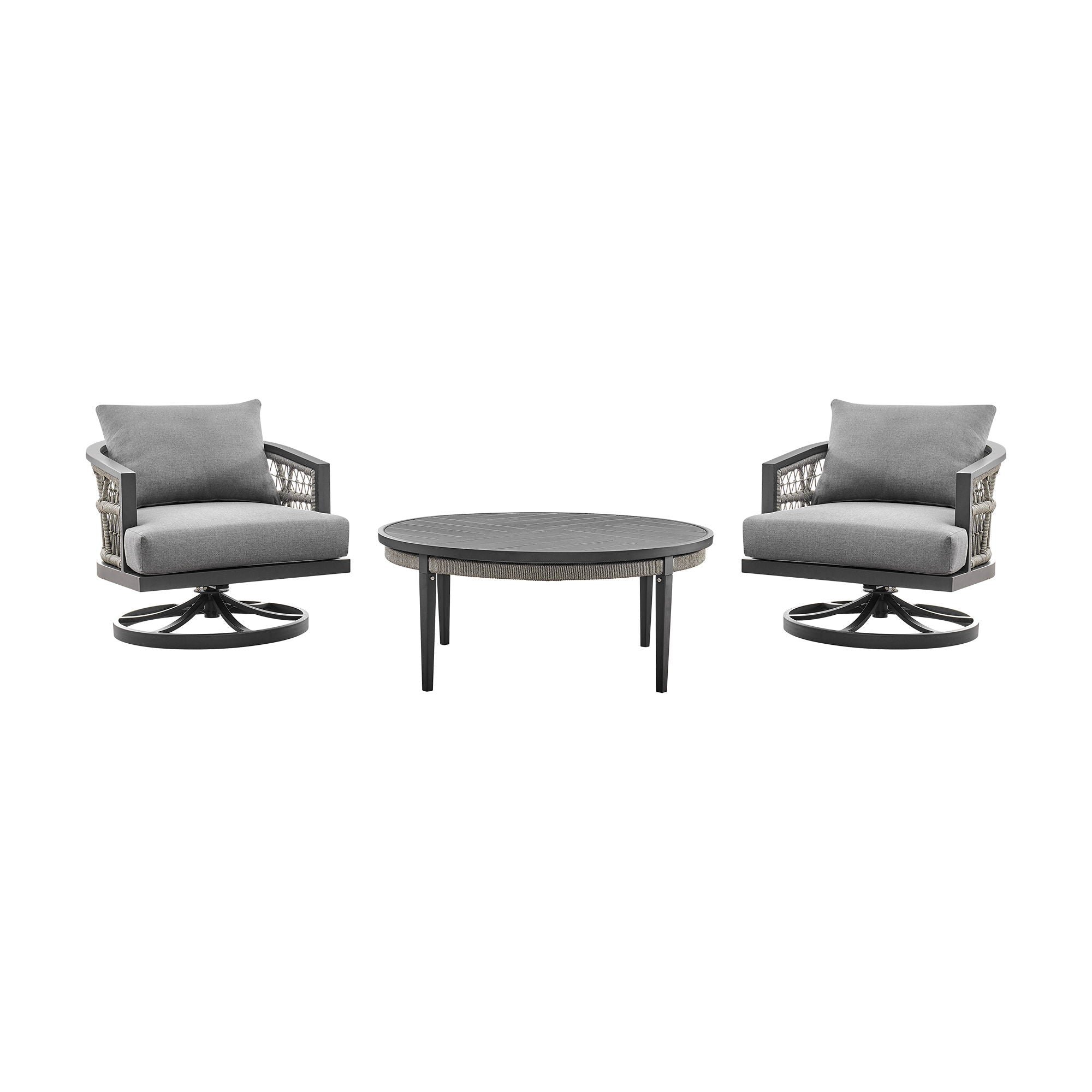 Zella - 3 Piece Outdoor Patio Swivel Seating Set - Light Gray