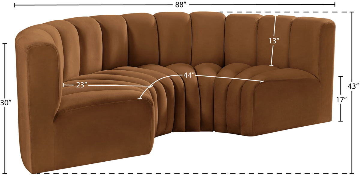 Arc - Velvet 4 Piece U-Shaped Modular Sofa - Saddle