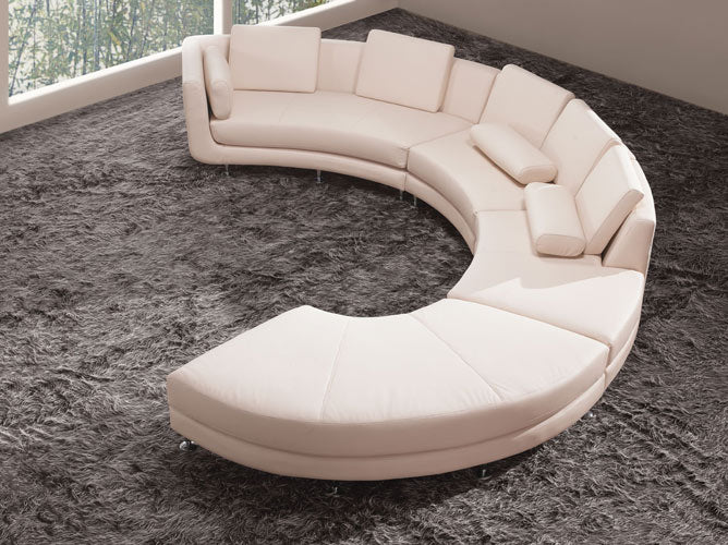 A94 - Contemporary White Bonded Leather Curved Sectional Sofa + Ottoman by VIG Furniture - View 1