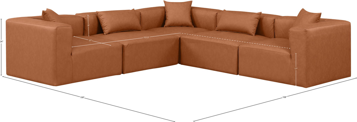 Cube - 5 Piece Modular Corner Sectional - Cognac
