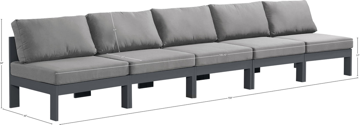 Nizuc - Outdoor Patio 5 Seat Modular Armless Sofa With Gray Frame