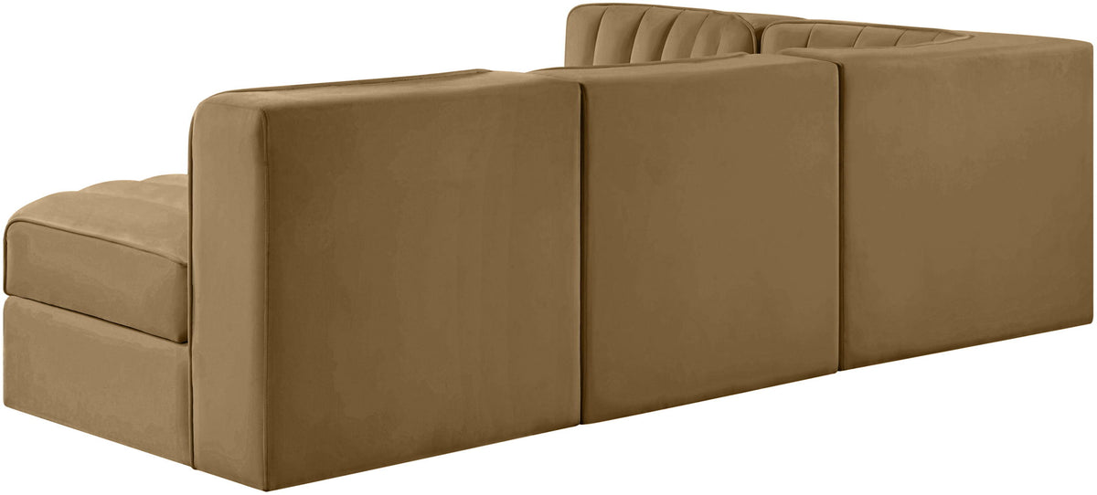 Rummi - Armless Velvet Performance Fabric Upholstered 4 Piece Modular Sectional
