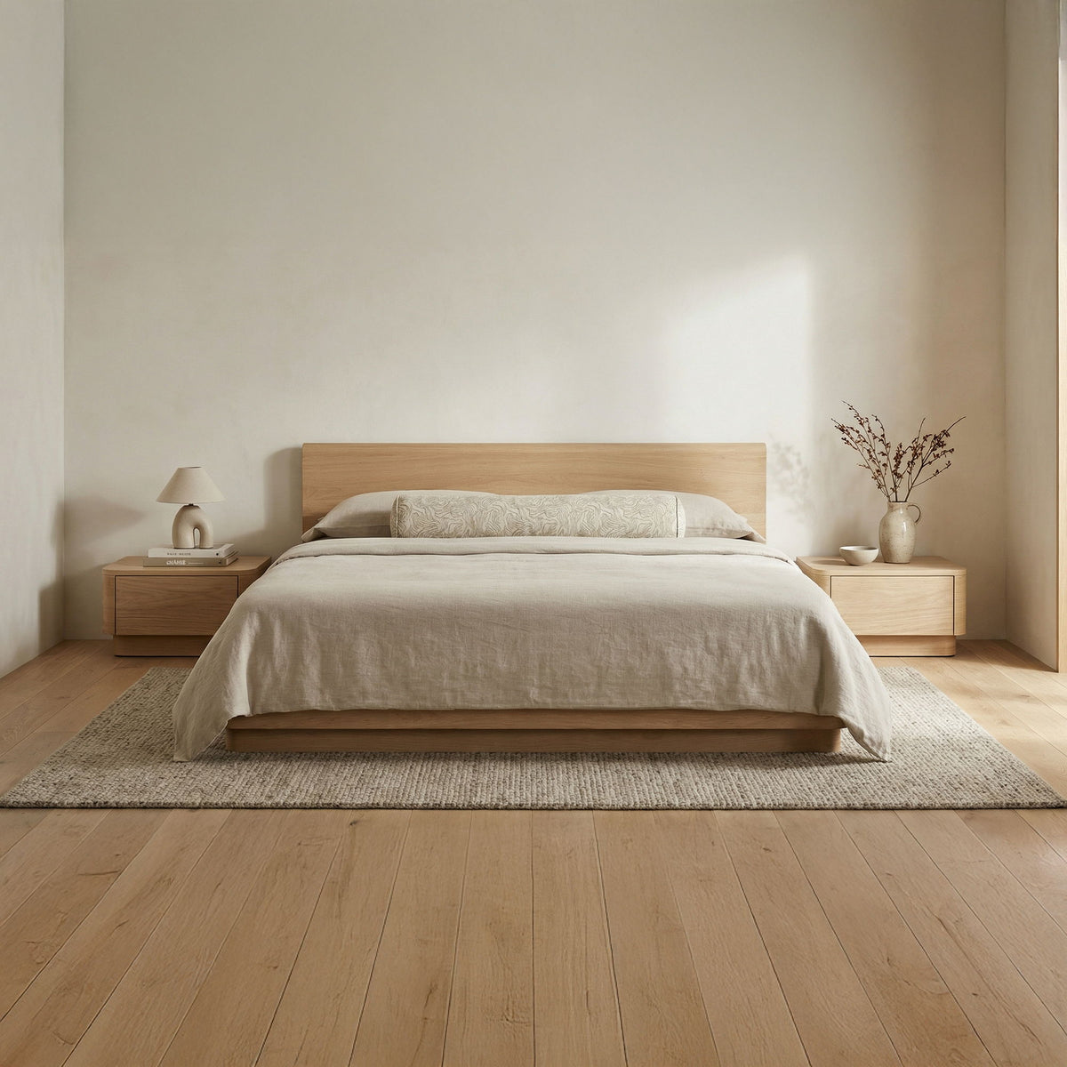 Round Off - Nightstand - Beige / Oak