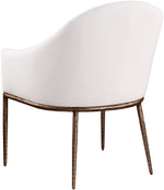 Ferro - Linen Textured Performance Fabric Upholstered Dining Arm Chair - Cream / Brushed Bronze