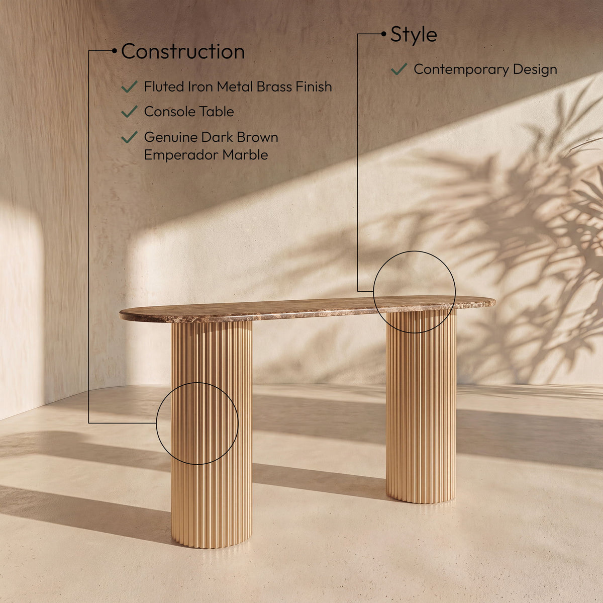 Cindra - Genuine Marble Top And Iron Base Console Table