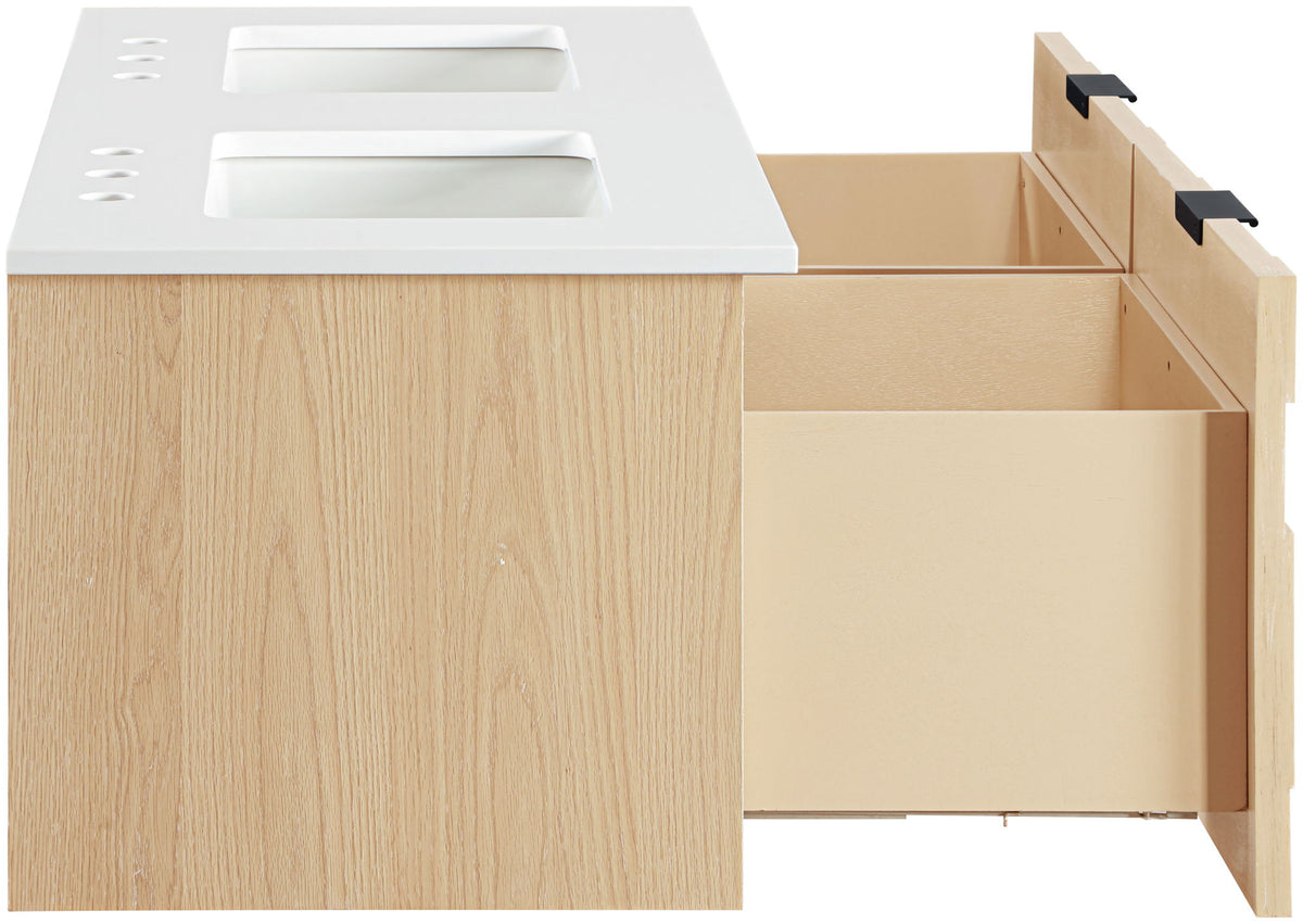 Leonardo - Engineered Stone And Solid Wood 24" Wall Mounted Bathroom Vanity