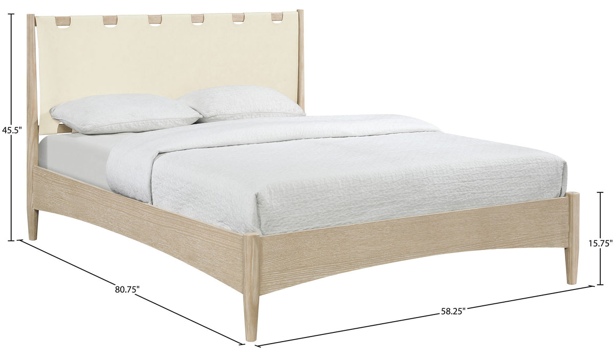 Santos - Vegan Leather Headboard And Wood Bed - Waxed Natural Frame