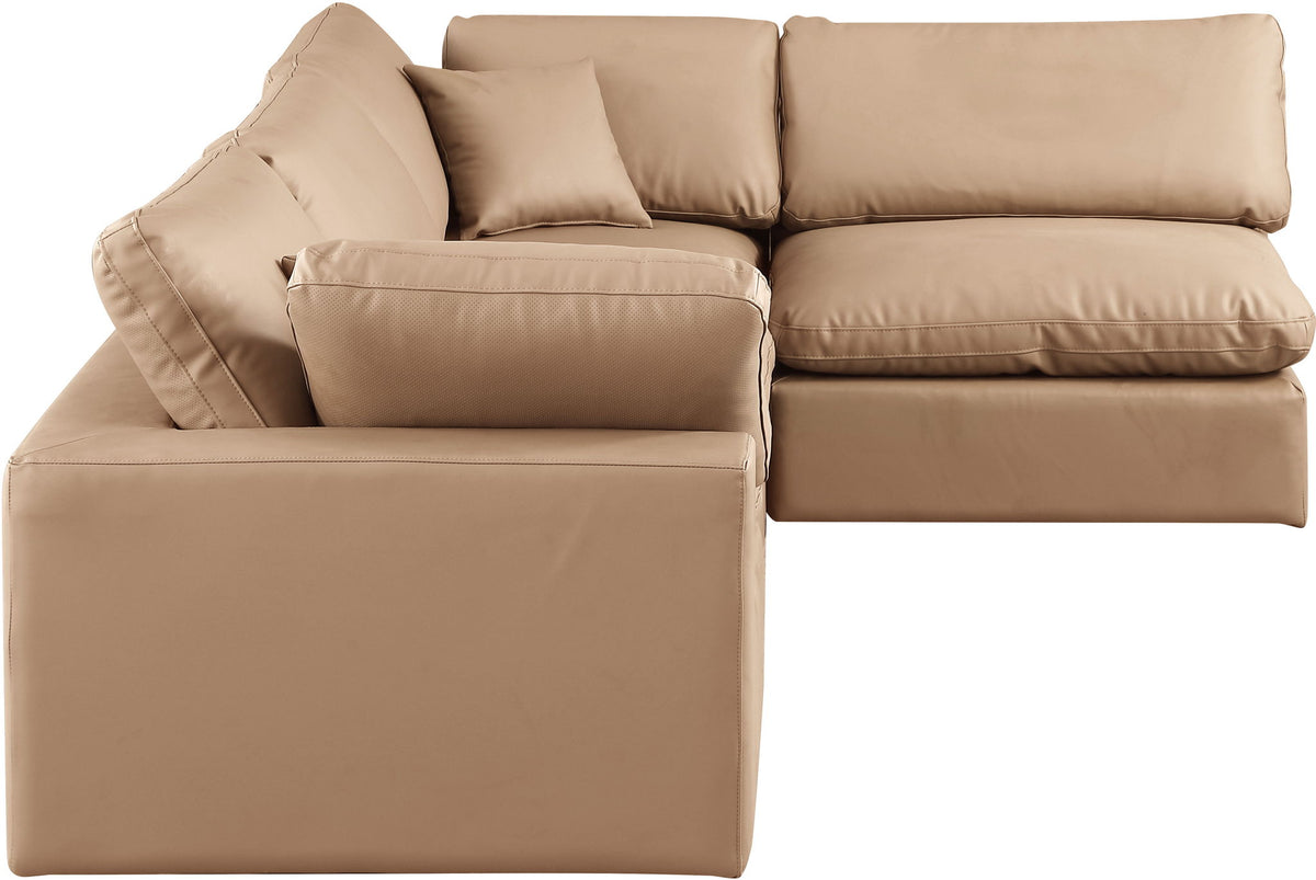 Comfy - 4 Piece Faux Leather Modular Armless Sectional - Tan