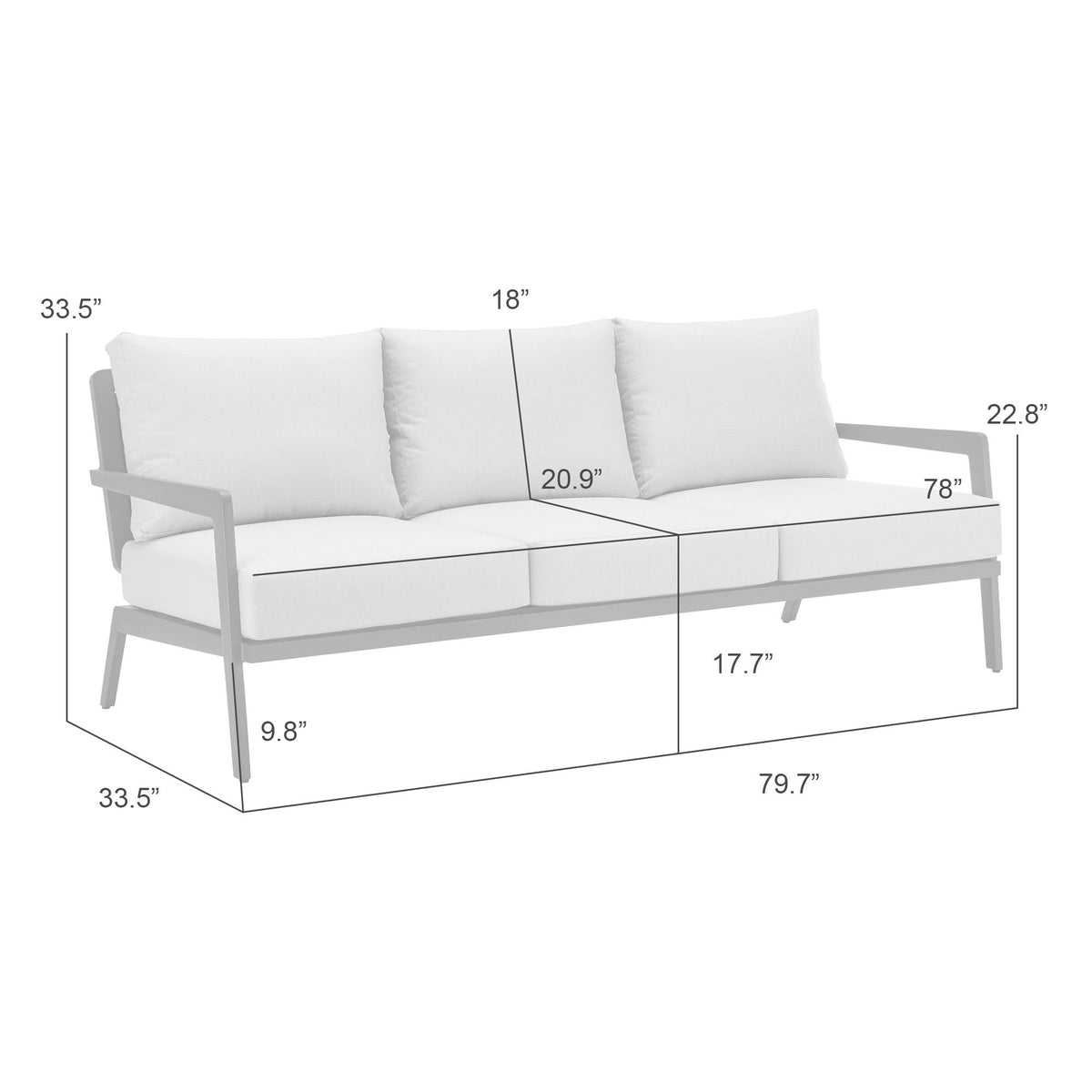 Avila - Outdoor Sofa With Woven Rattan Details Aluminum Frame And Cushions - Dark Bronze / Silver Ash