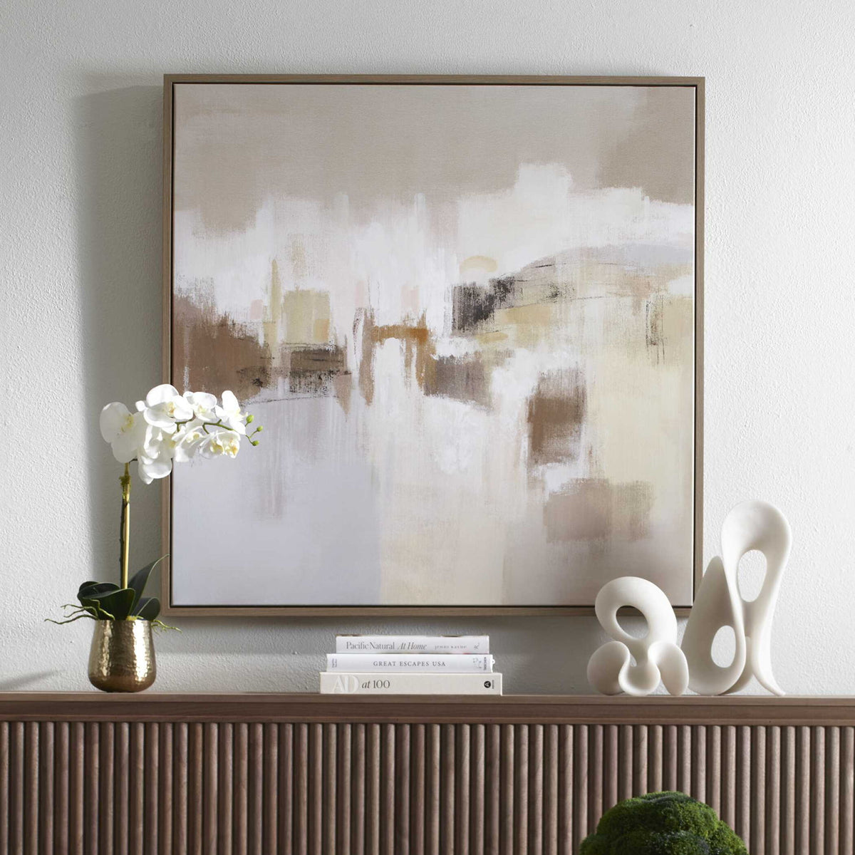 Daybreak - Framed Abstract Art - Black / Blue / Brown / Orange / White / Woodtone / Yellow