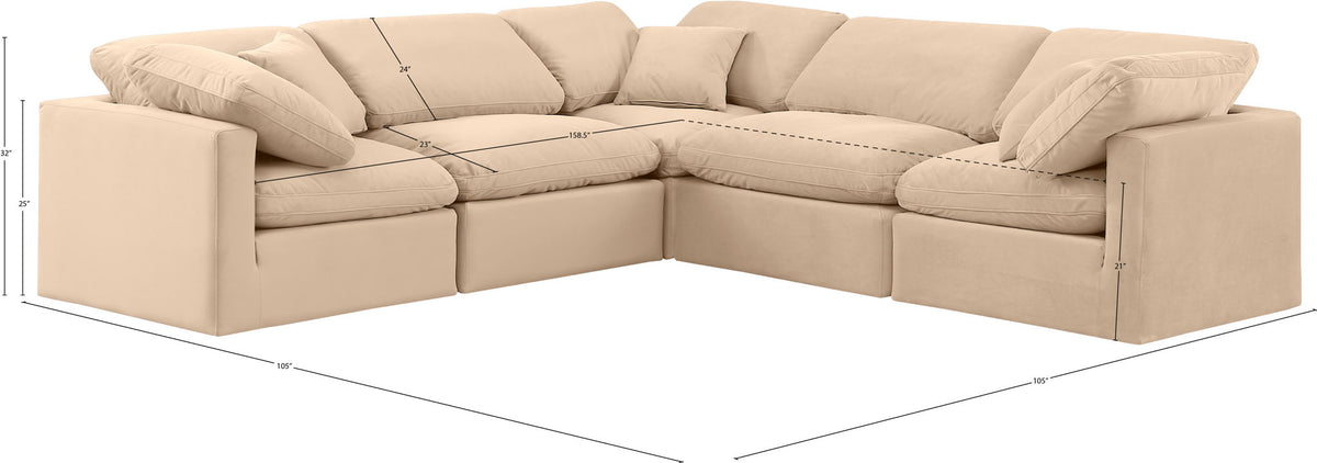 Indulge - Velvet 5 Piece Modular Corner Sectional