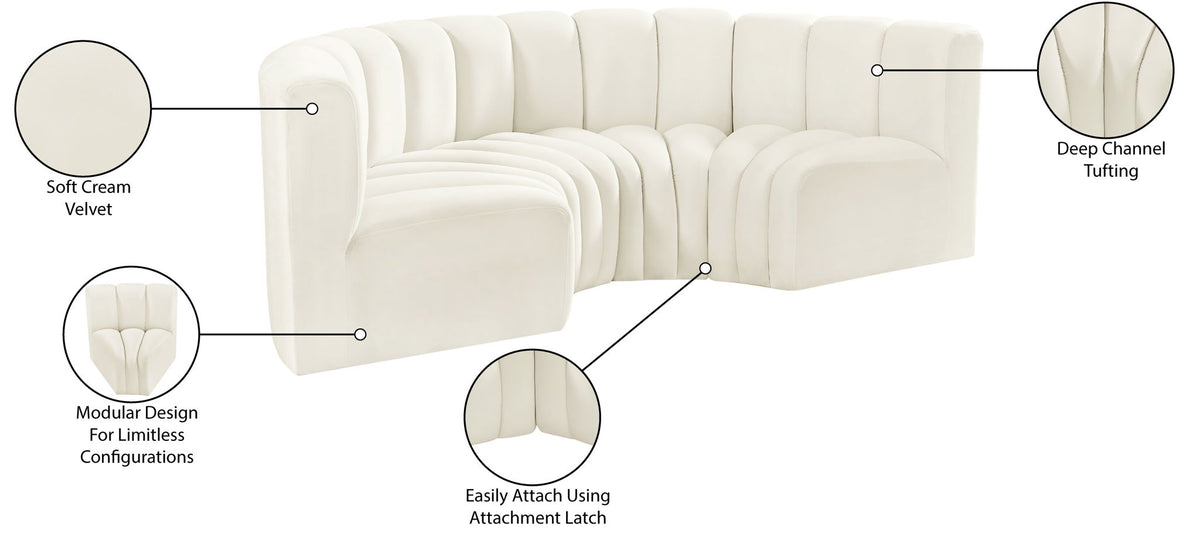 Arc - Velvet 4 Piece U-Shaped Modular Sofa