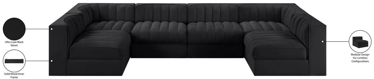 Rummi - Armless Velvet Performance Fabric Upholstered 6 Piece Modular Sectional