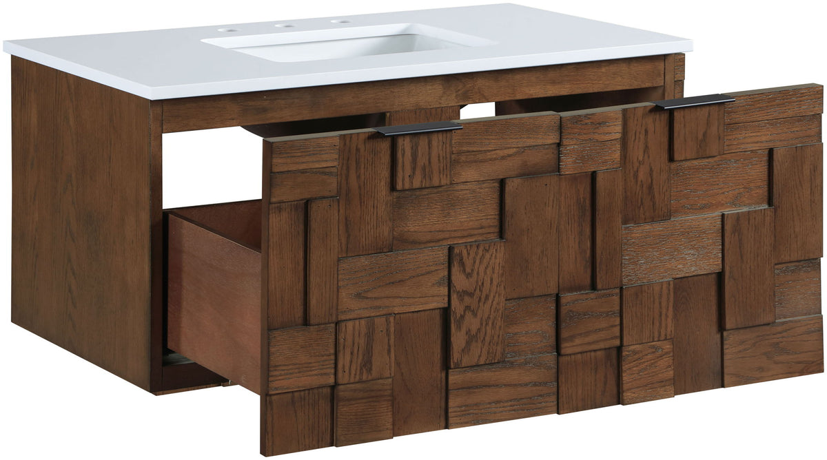 Leonardo - Engineered Stone And Solid Wood 24" Wall Mounted Bathroom Vanity