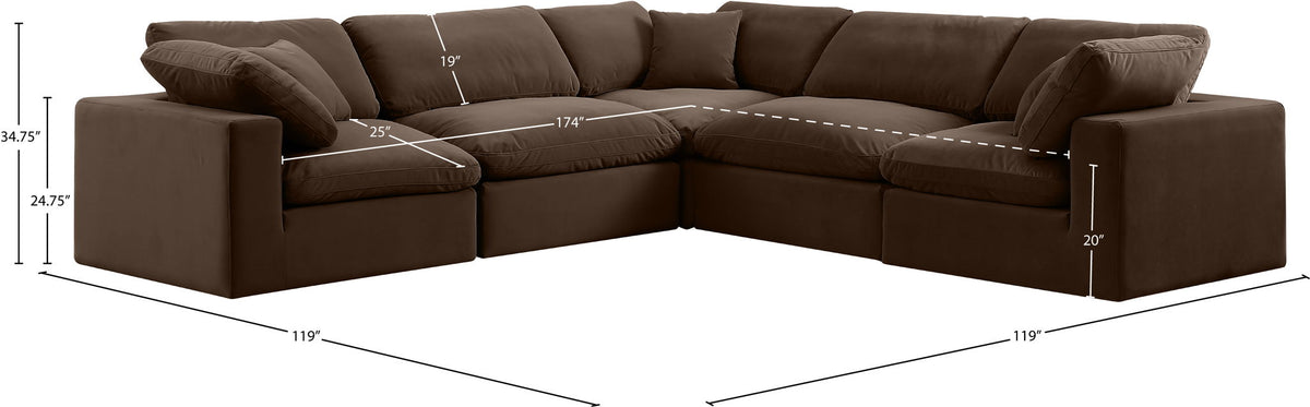Comfy - 5 Piece Velvet Modular Corner Sectional