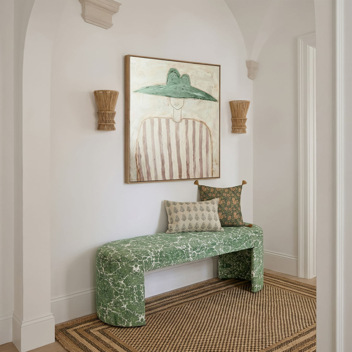 Greenspace - Round Upholstered Bench - Green