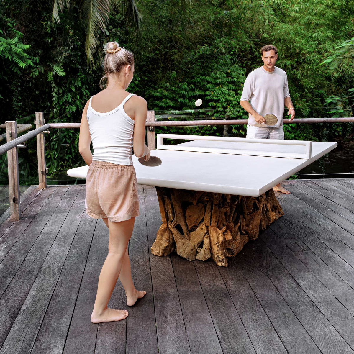 Stonewood - Indoor-Outdoor Ping-Pong Dining Table - White / Woodtone