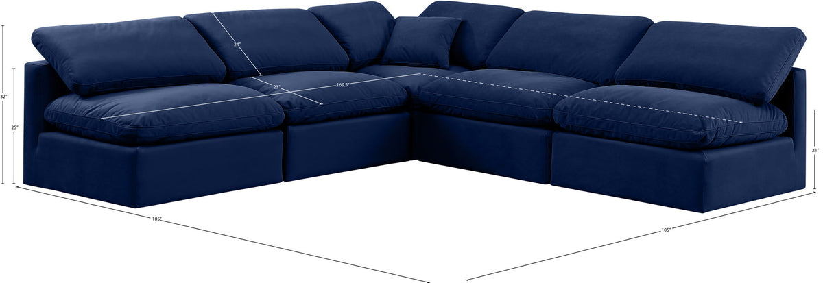 Indulge - Velvet 5 Piece Modular Corner Armless Sectional