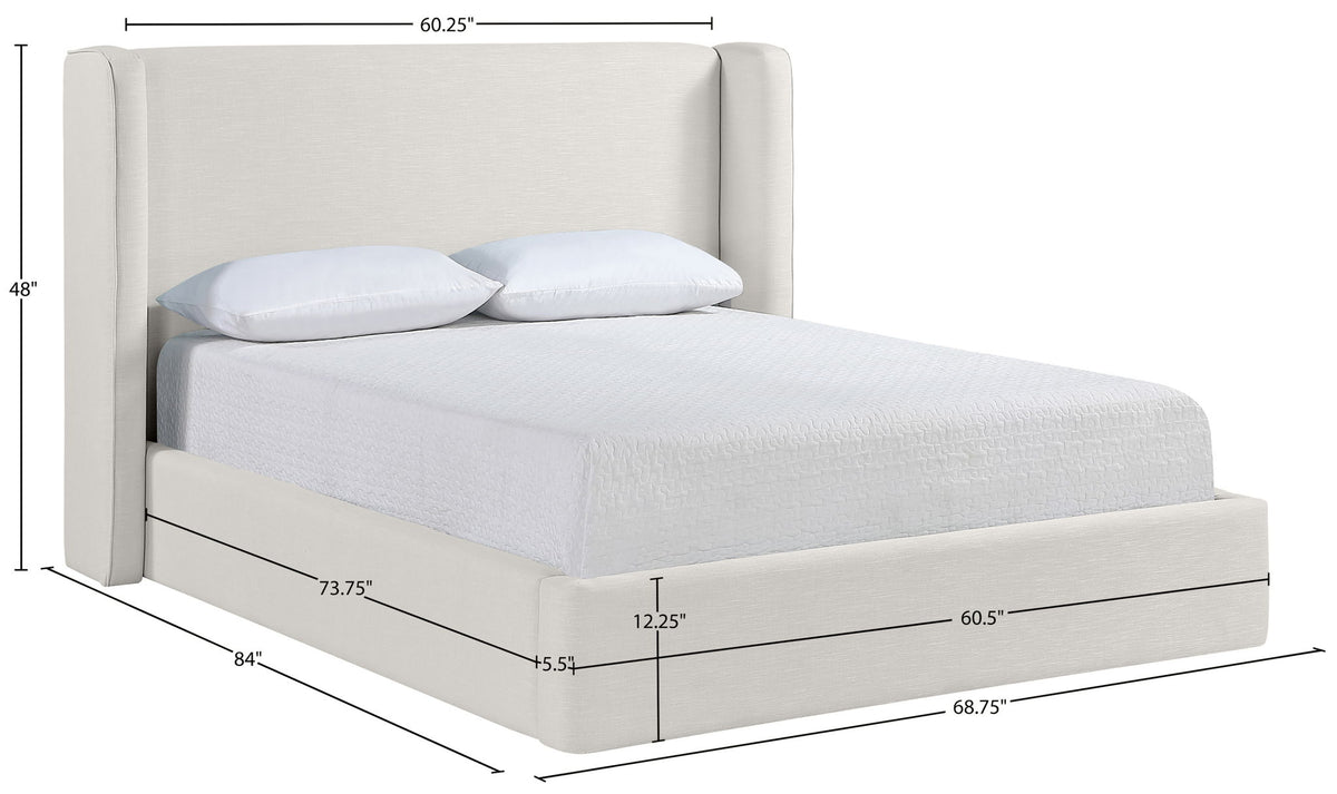 Kendall - Linen Textured Fabric Upholstered Bed - Cream