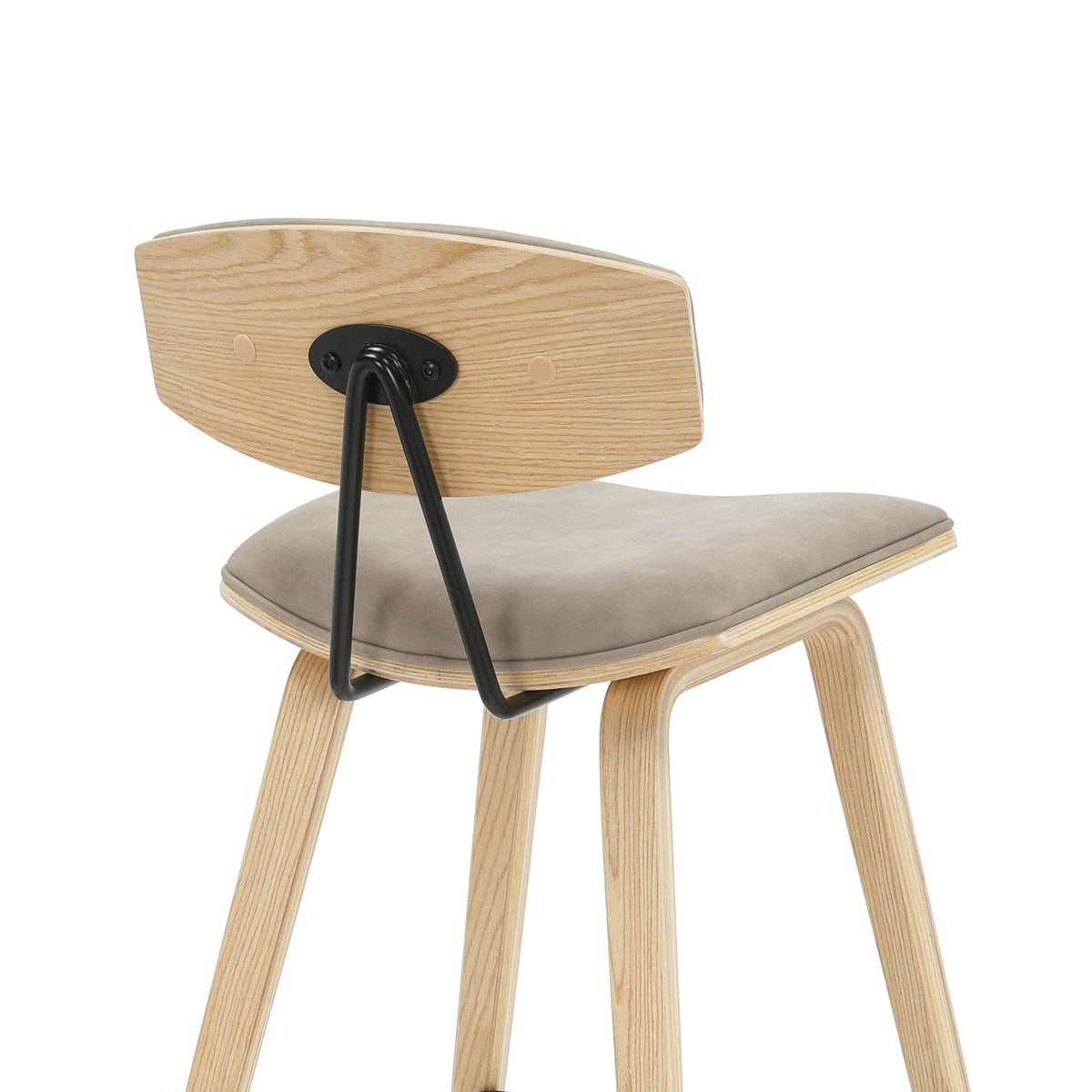 Fox - Bar Height Curved Back Wood Bar Stool With Faux Leather Seat