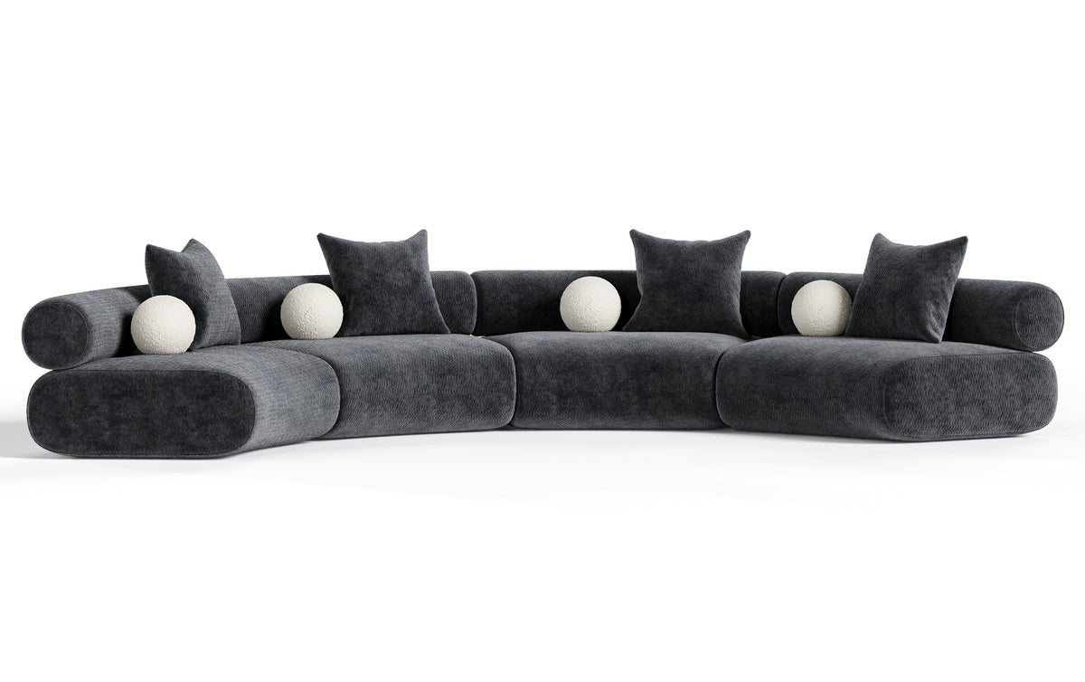 Simpson - Contemporary Dark Grey Fabric Curved Modular Sectional Sofa with Throw Pillows-4-Piece Sectional by VIG Furniture - View 2