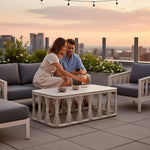 Breeze - Powder Coated Metal Rectangle Outdoor Coffee Table With Sintered Stone Table Top - Cream