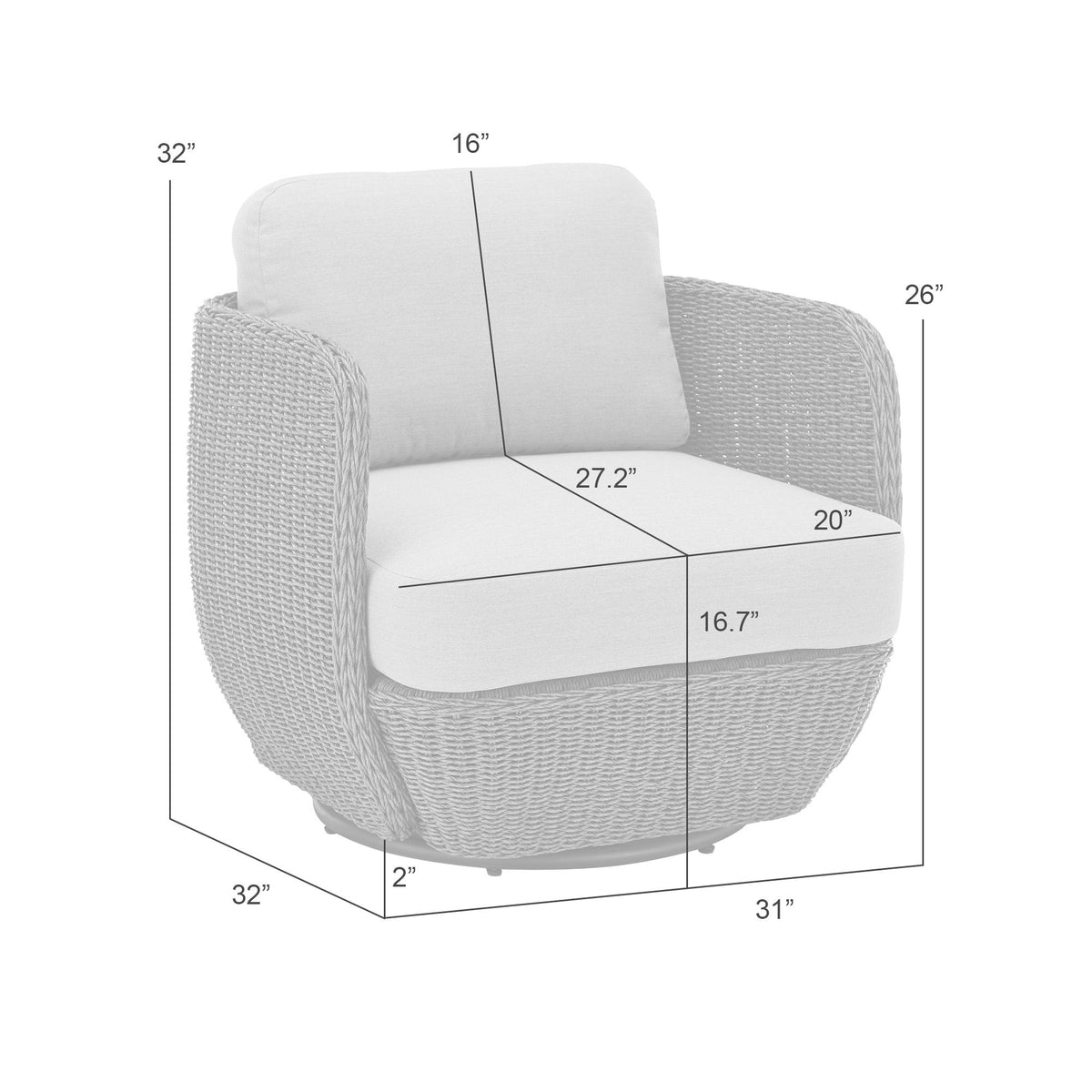 Amira - Outdoor Woven Rattan 360-Swivel Lounge Chair With Aluminum Frame And Mist Gray Cushions - Light Gray / Deep Bronze
